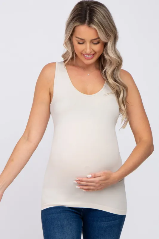 Beige Seamless Maternity Fitted Tank Top sold by Pinkblush