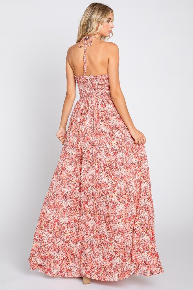 Red Smocked Halter Midi Dress sold by Pinkblush product image thumbnail 3