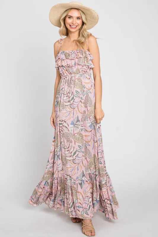Pink Floral Ruffle Top Back Cutout Maxi Dress sold by Pinkblush