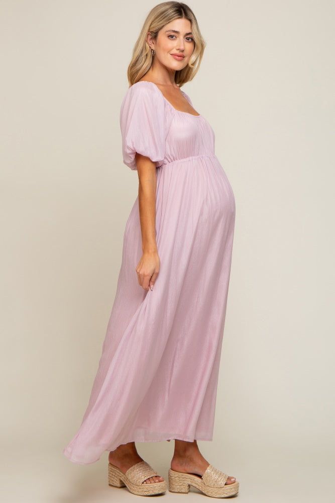 Light Pink Shimmer Chiffon Short Puff Sleeve Maternity Maxi Dress sold by Pinkblush product image thumbnail 3