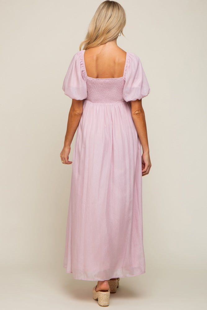 Light Pink Shimmer Chiffon Short Puff Sleeve Maternity Maxi Dress sold by Pinkblush product image thumbnail 4
