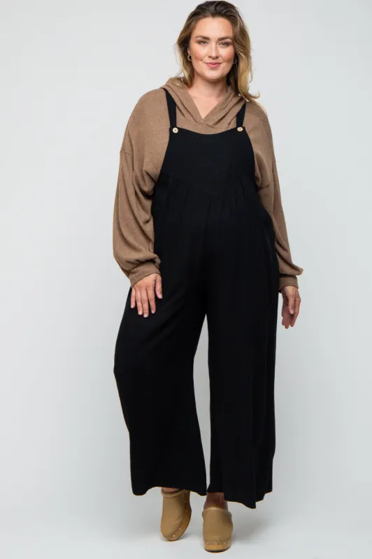 Black Linen Maternity Plus Overalls sold by Pinkblush