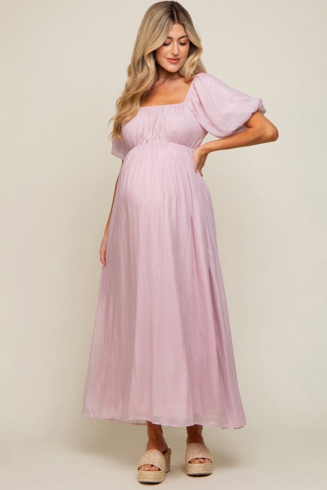 Light Pink Shimmer Chiffon Short Puff Sleeve Maternity Maxi Dress sold by Pinkblush product image thumbnail 2