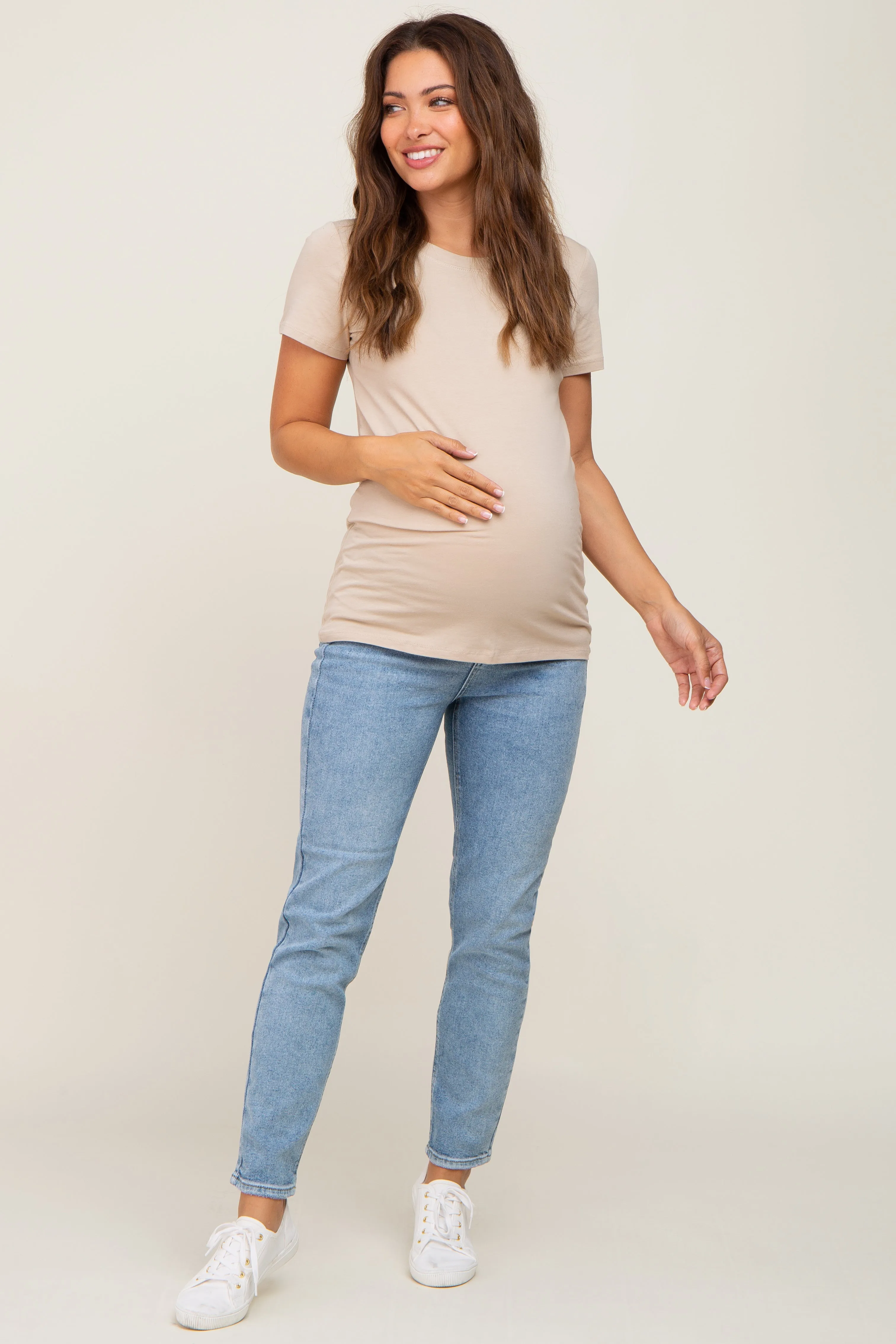 Light Blue Vintage Wash Maternity Skinny Jeans sold by Pinkblush