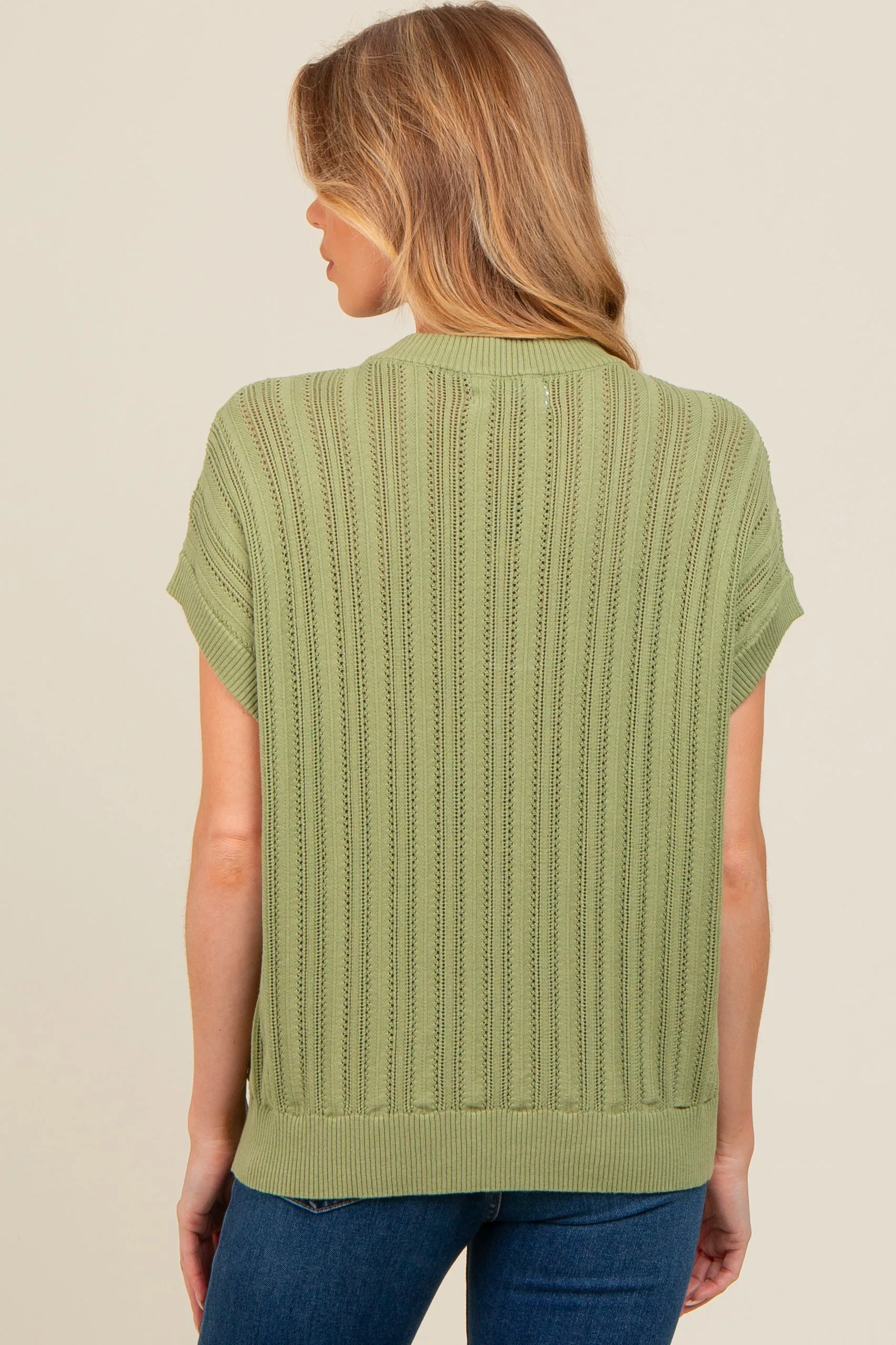 Light Green Crochet Knit Short Sleeve Sweater Maternity Top sold by Pinkblush product image thumbnail 3