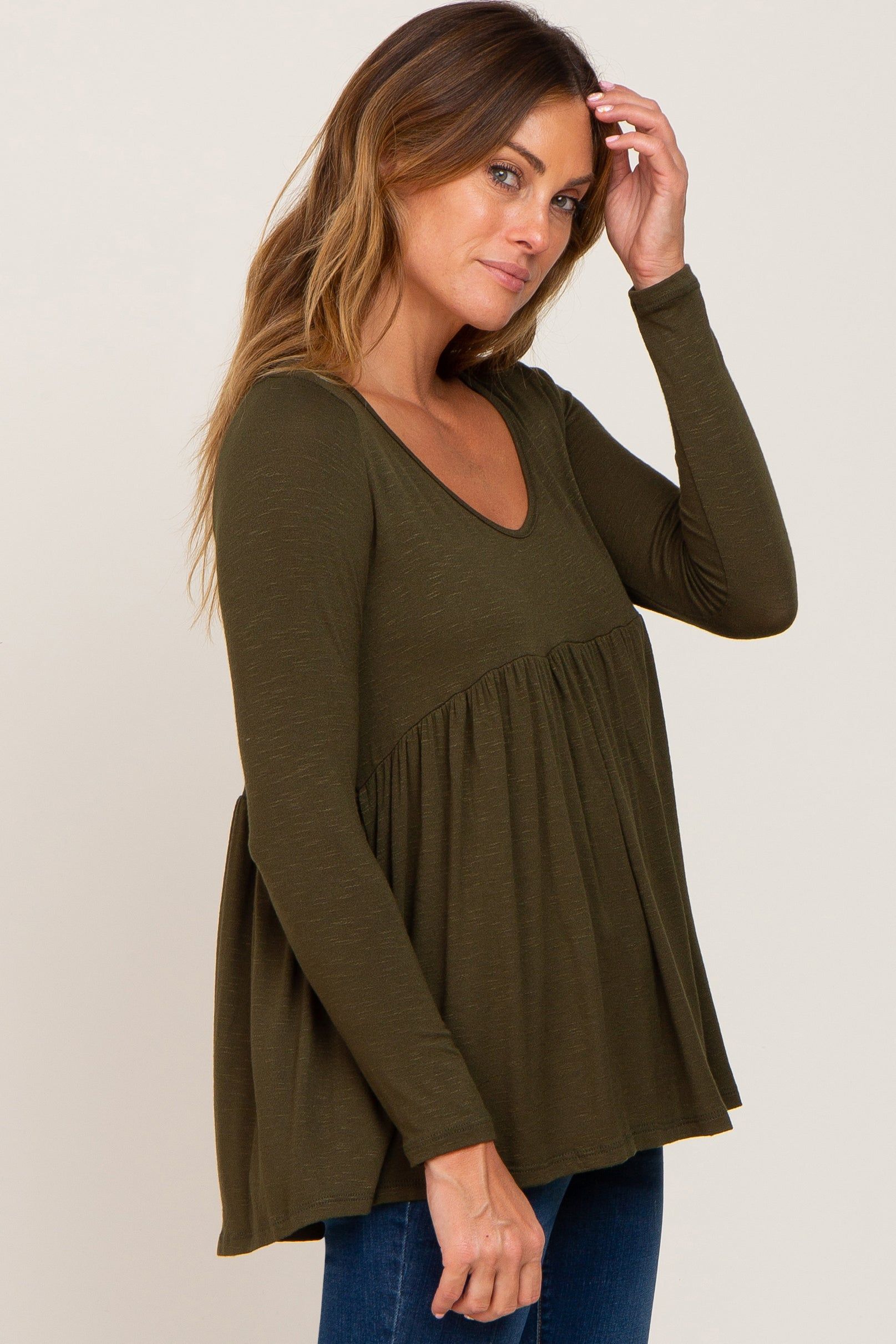 Olive Scoop Neck Long Sleeve Top sold by Pinkblush product image thumbnail 2