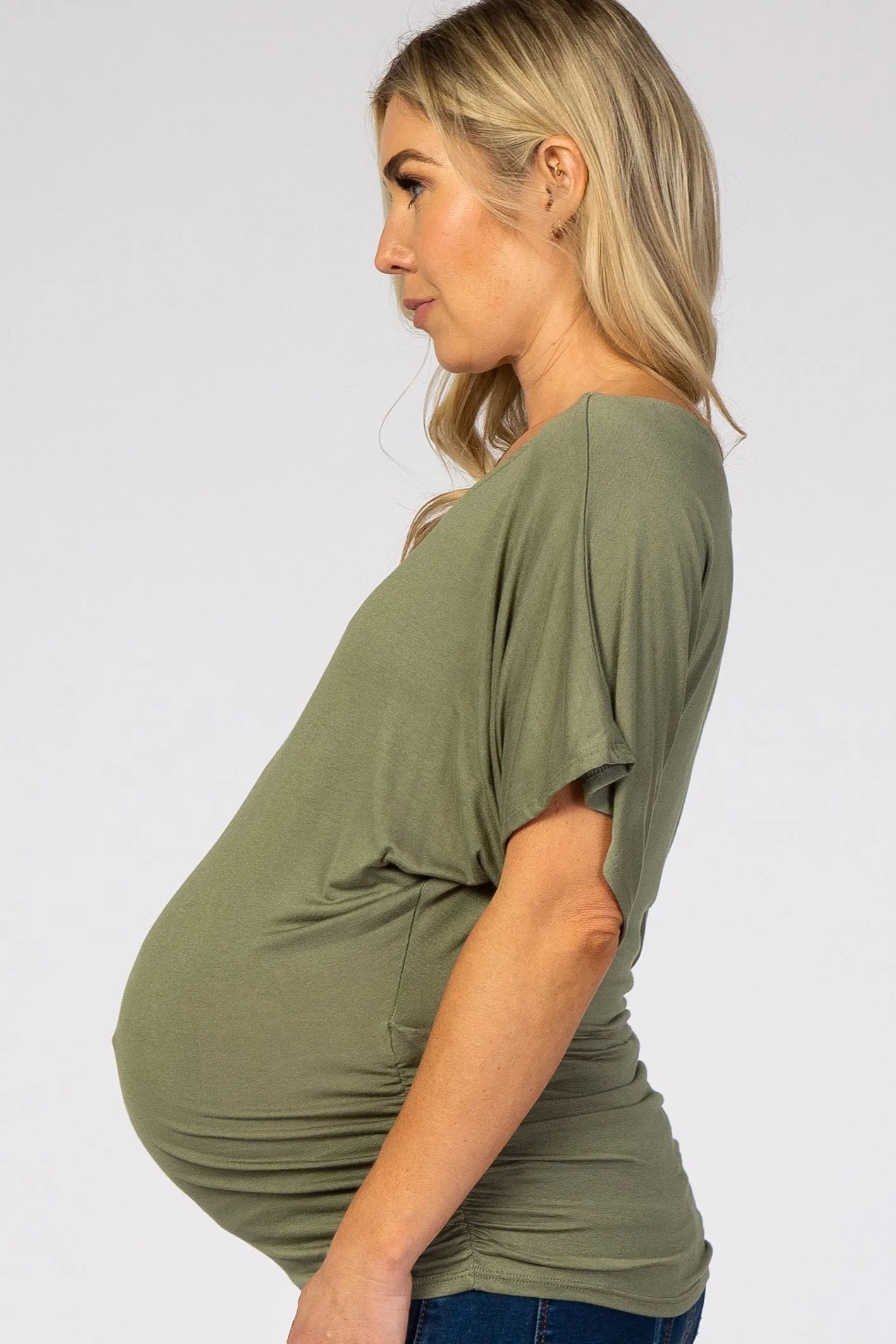 Olive Basic Fitted Dolman Sleeve Maternity Top sold by Pinkblush product image thumbnail 2