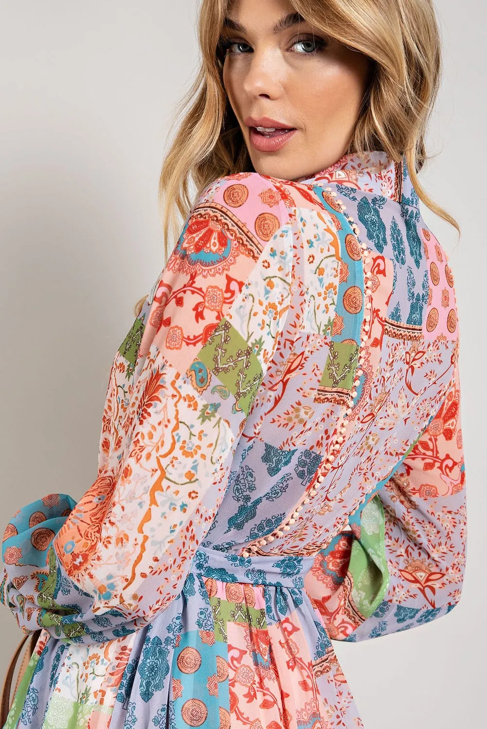 Multi Color Flower Print Long Sleeve Shirt Dress sold by Pinkblush product image thumbnail 5