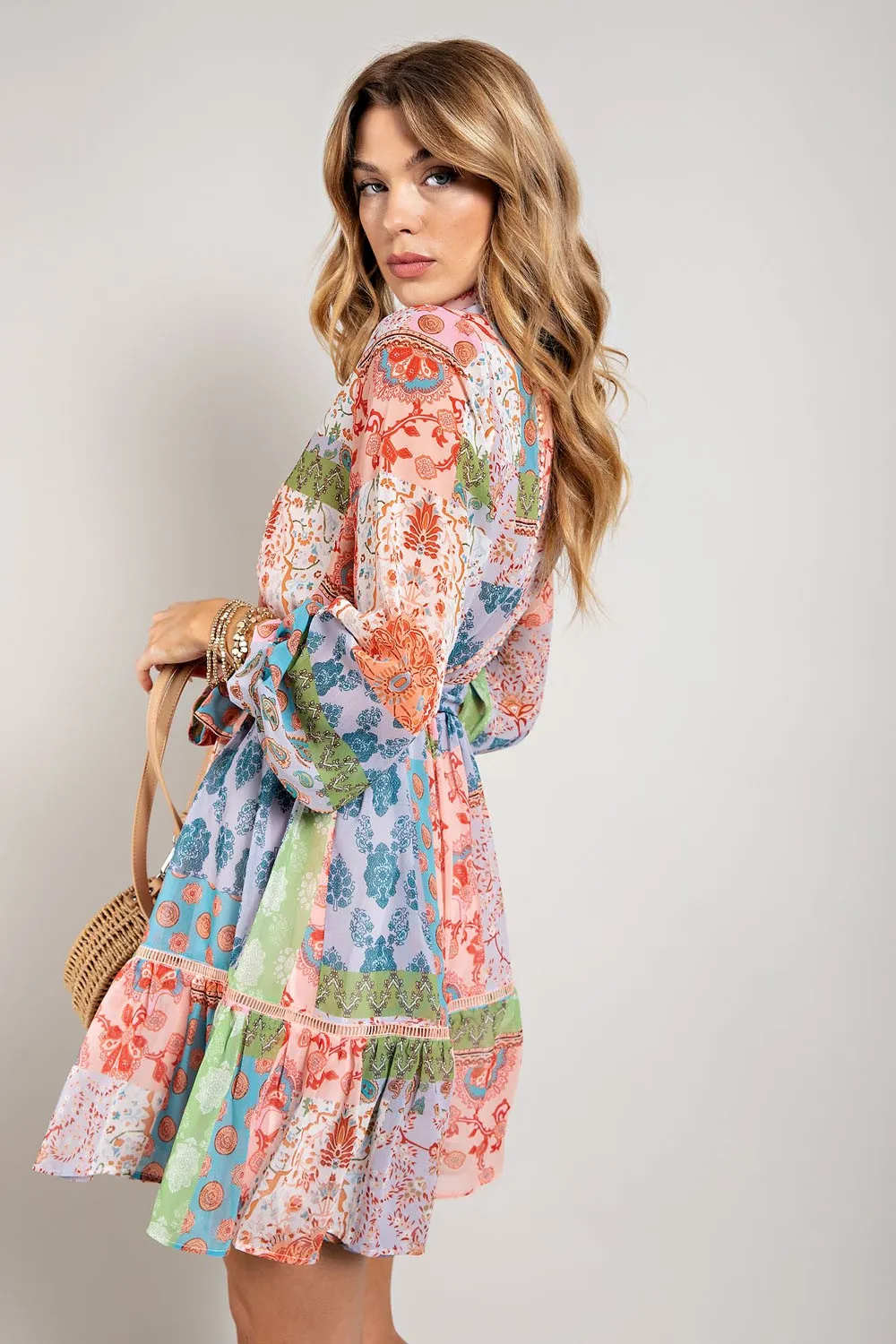 Multi Color Flower Print Long Sleeve Shirt Dress sold by Pinkblush product image thumbnail 2