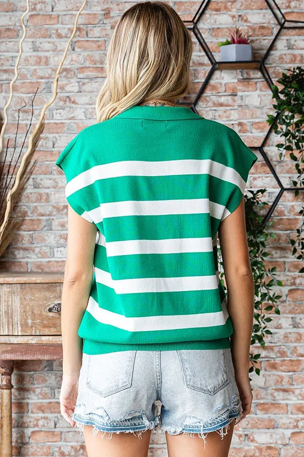 Green Striped Split Collar Knit Top sold by Pinkblush product image thumbnail 4