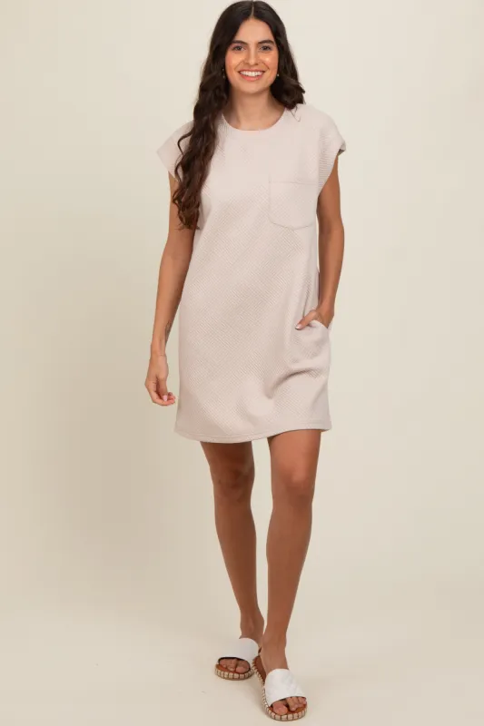 Taupe Front Pocket Line Textured Short Sleeve Dress sold by Pinkblush