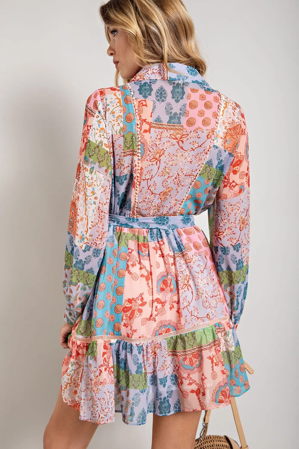 Multi Color Flower Print Long Sleeve Shirt Dress sold by Pinkblush product image thumbnail 3