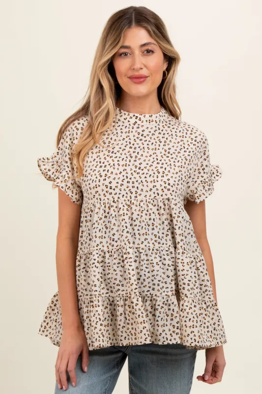 Ivory Animal Print Tiered Maternity Top sold by Pinkblush