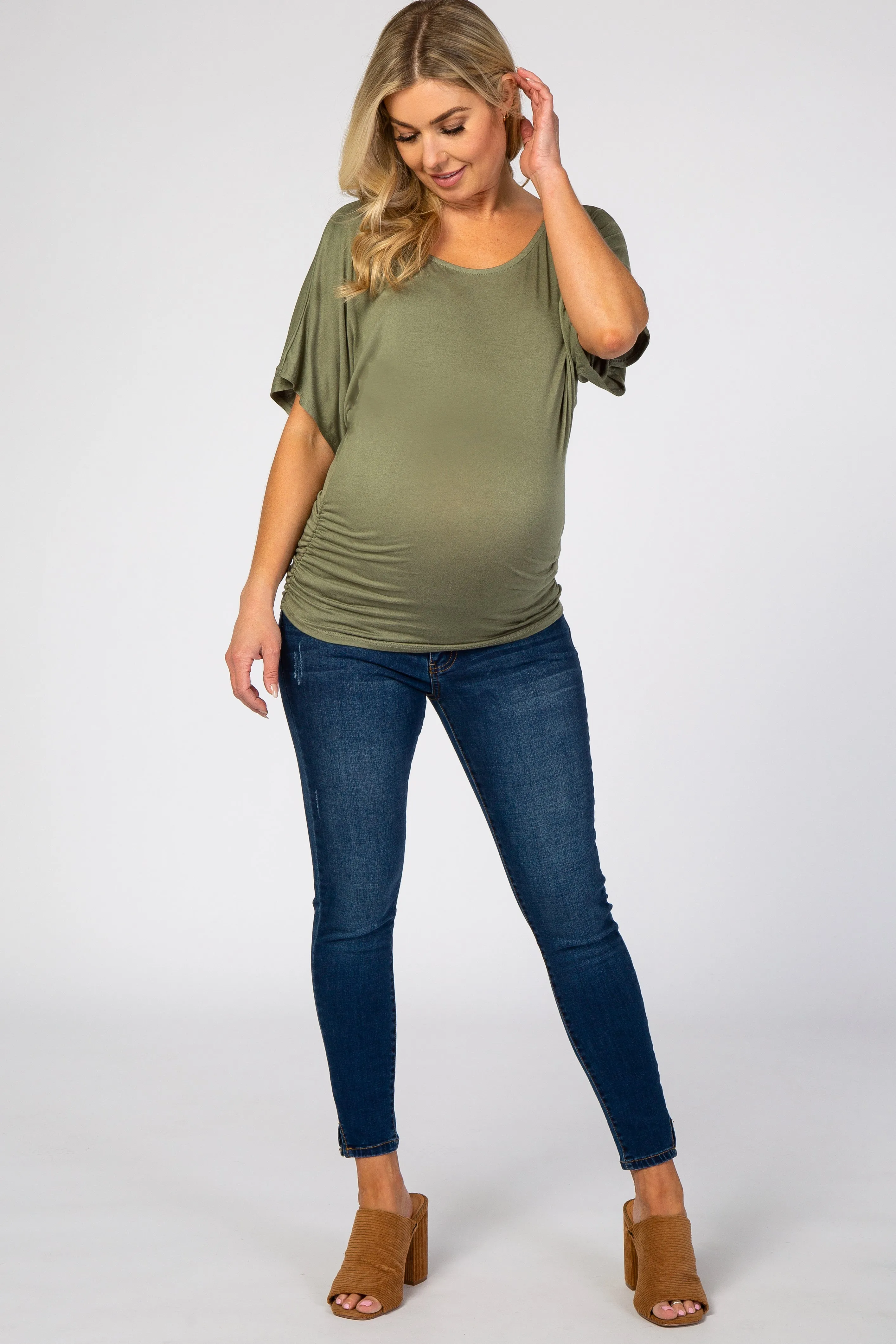 Olive Basic Fitted Dolman Sleeve Maternity Top sold by Pinkblush product image thumbnail 4