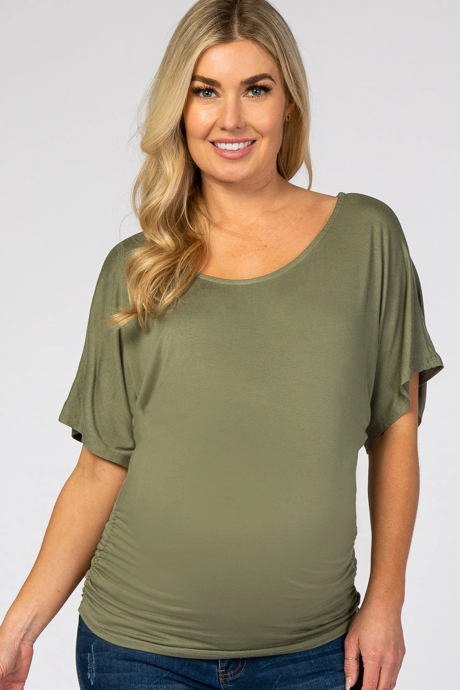 Olive Basic Fitted Dolman Sleeve Maternity Top sold by Pinkblush