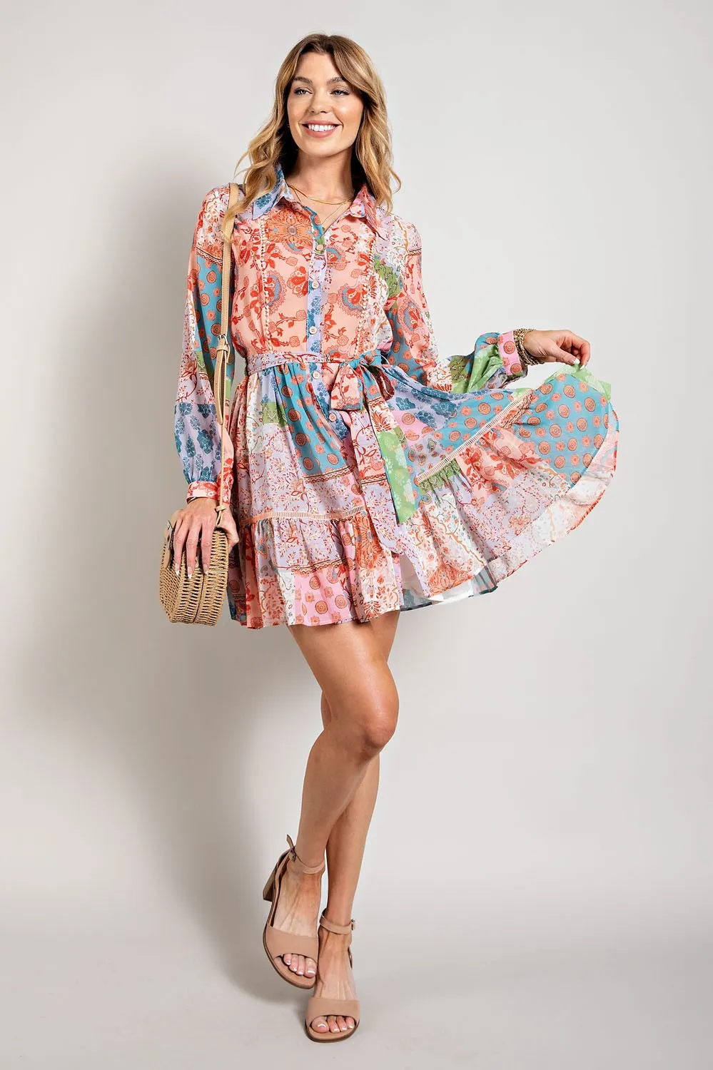 Multi Color Flower Print Long Sleeve Shirt Dress sold by Pinkblush product image thumbnail 4