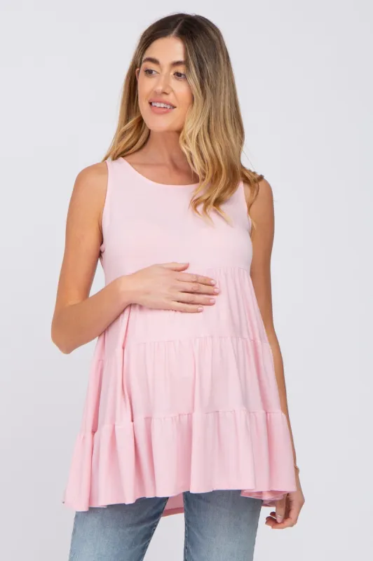 Light Pink Tiered Sleeveless Maternity Top sold by Pinkblush