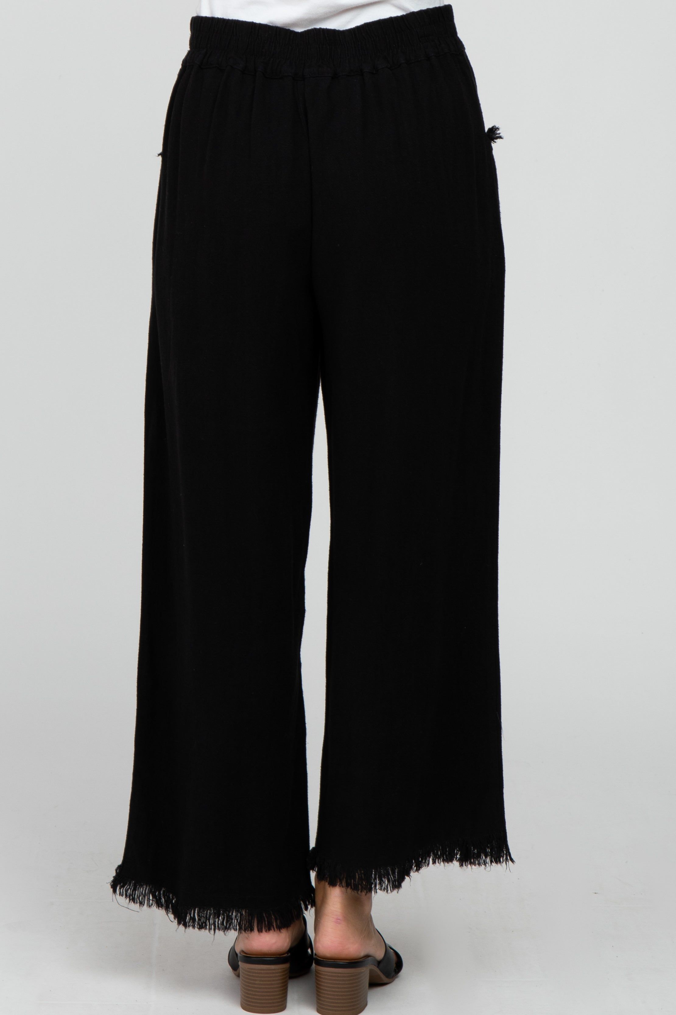 Black Linen Frayed Hem Crop Pants sold by Pinkblush product image thumbnail 4