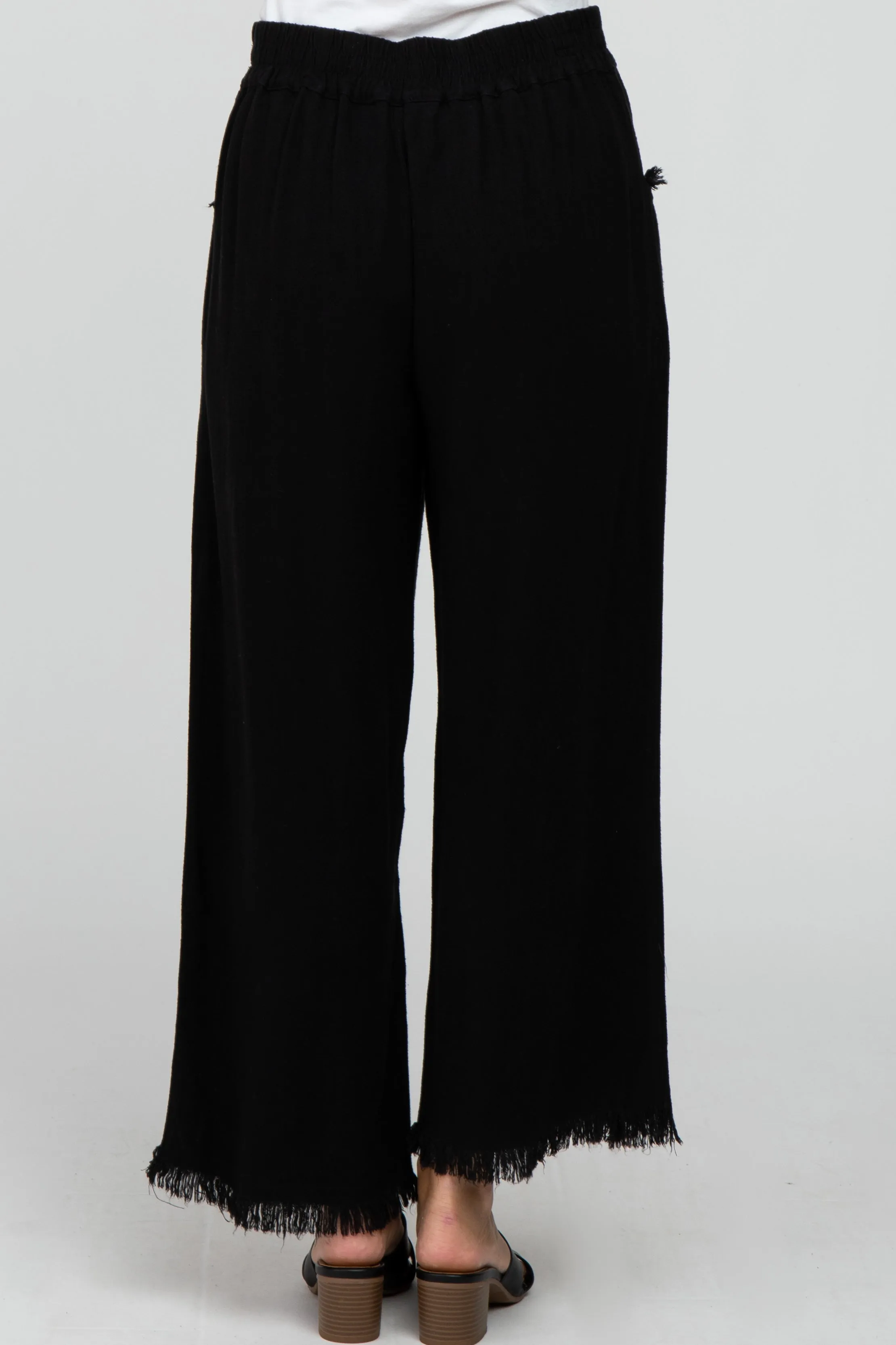 Black Linen Frayed Hem Crop Pants sold by Pinkblush product image thumbnail 4