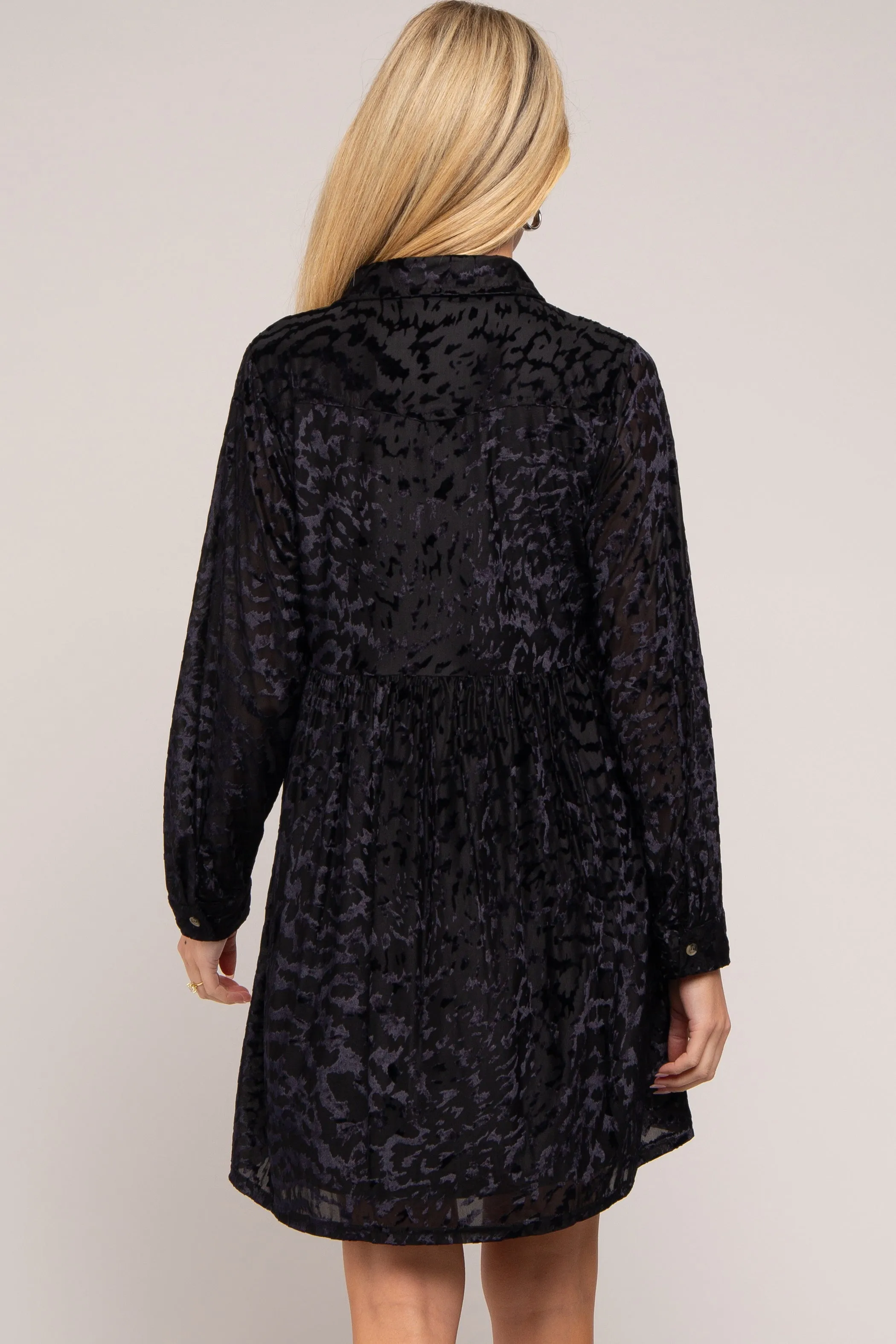 Black Burnout Velvet Maternity Button Up Dress sold by Pinkblush product image thumbnail 4