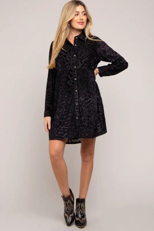 Black Burnout Velvet Maternity Button Up Dress sold by Pinkblush
