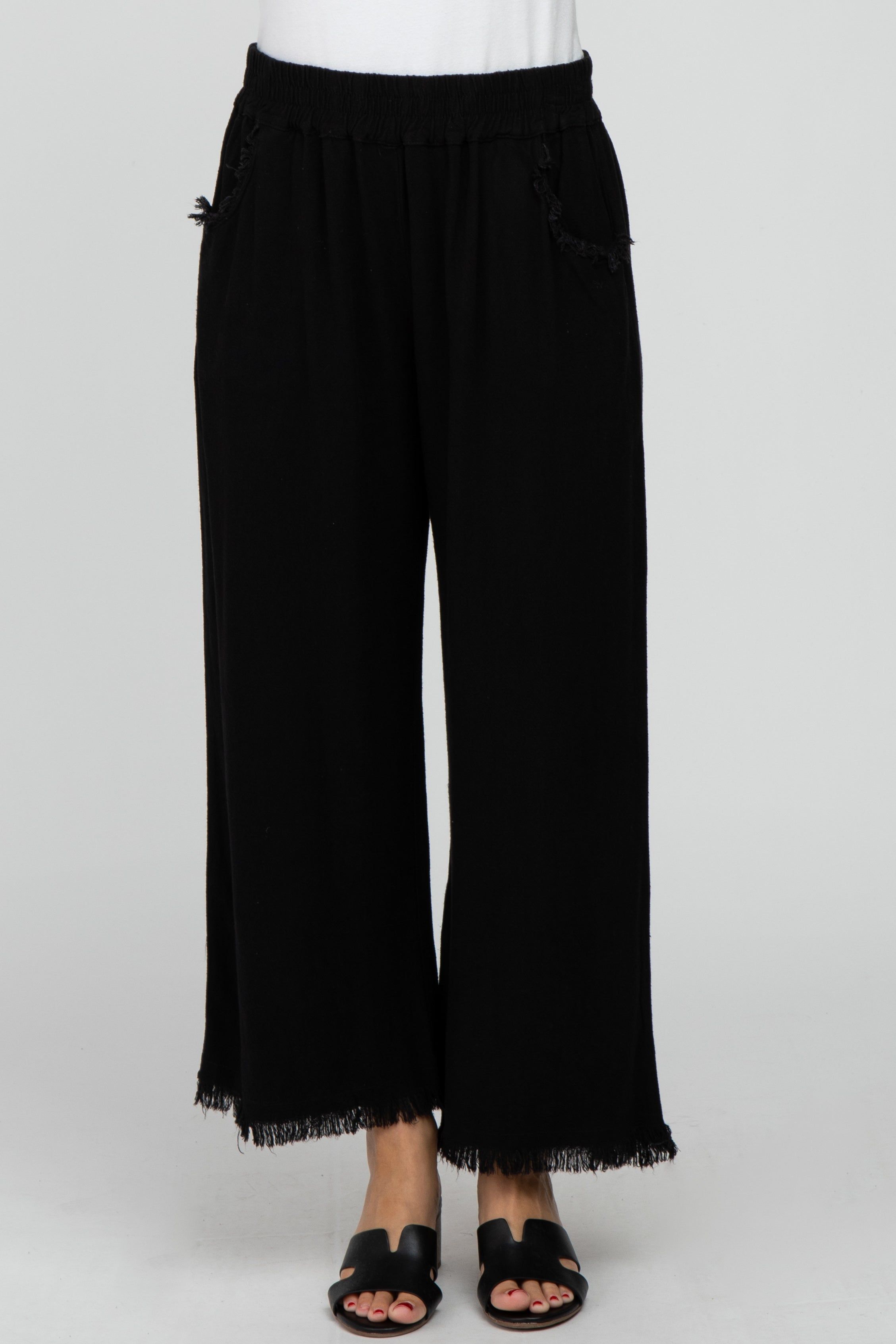 Black Linen Frayed Hem Crop Pants sold by Pinkblush product image thumbnail 2