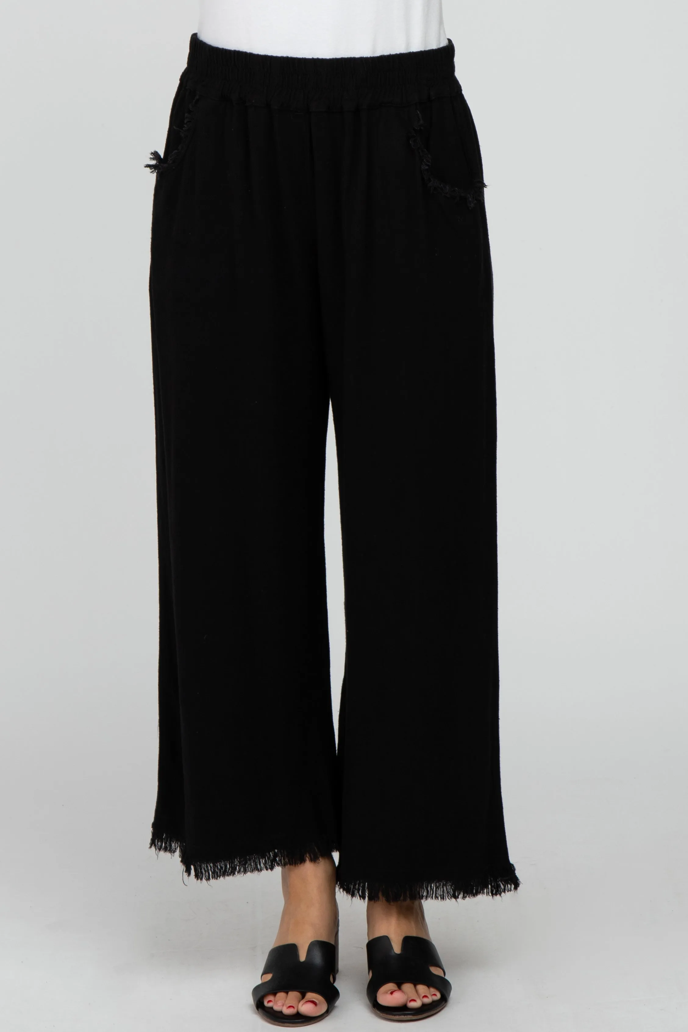 Black Linen Frayed Hem Crop Pants sold by Pinkblush product image thumbnail 2