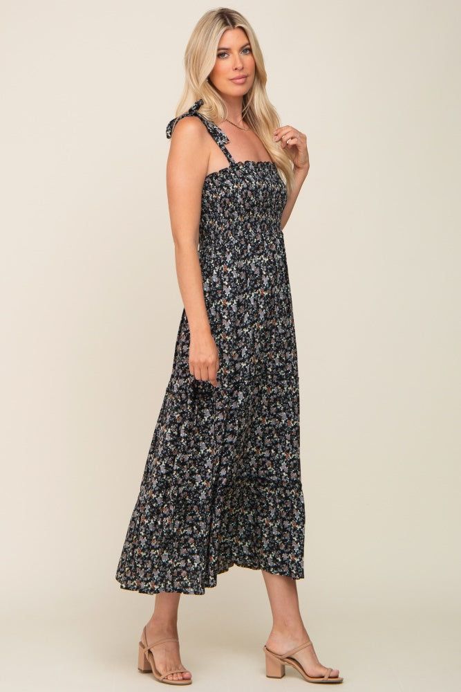 Black Floral Smocked Maxi Dress sold by Pinkblush product image thumbnail 2