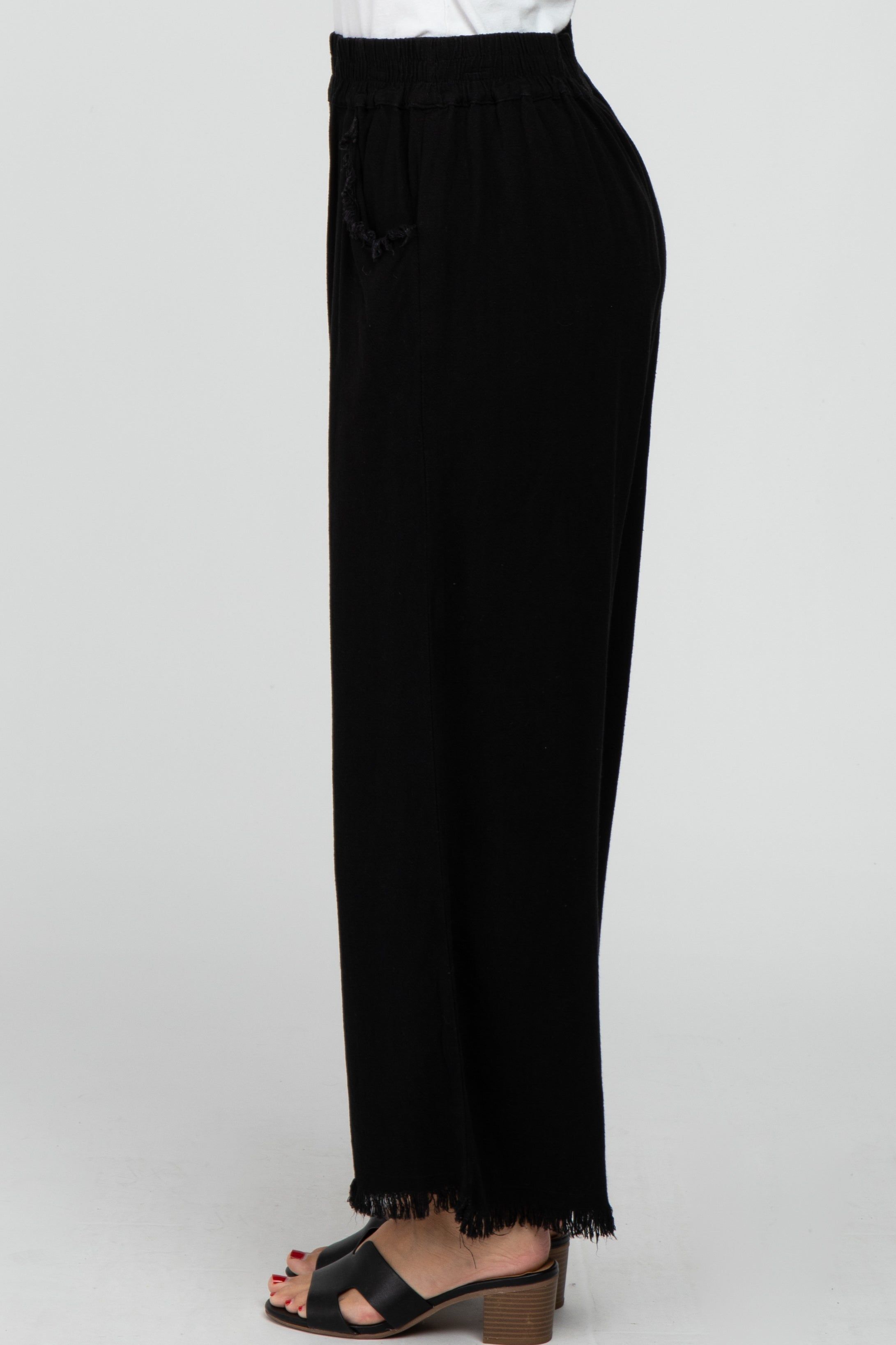 Black Linen Frayed Hem Crop Pants sold by Pinkblush product image thumbnail 3