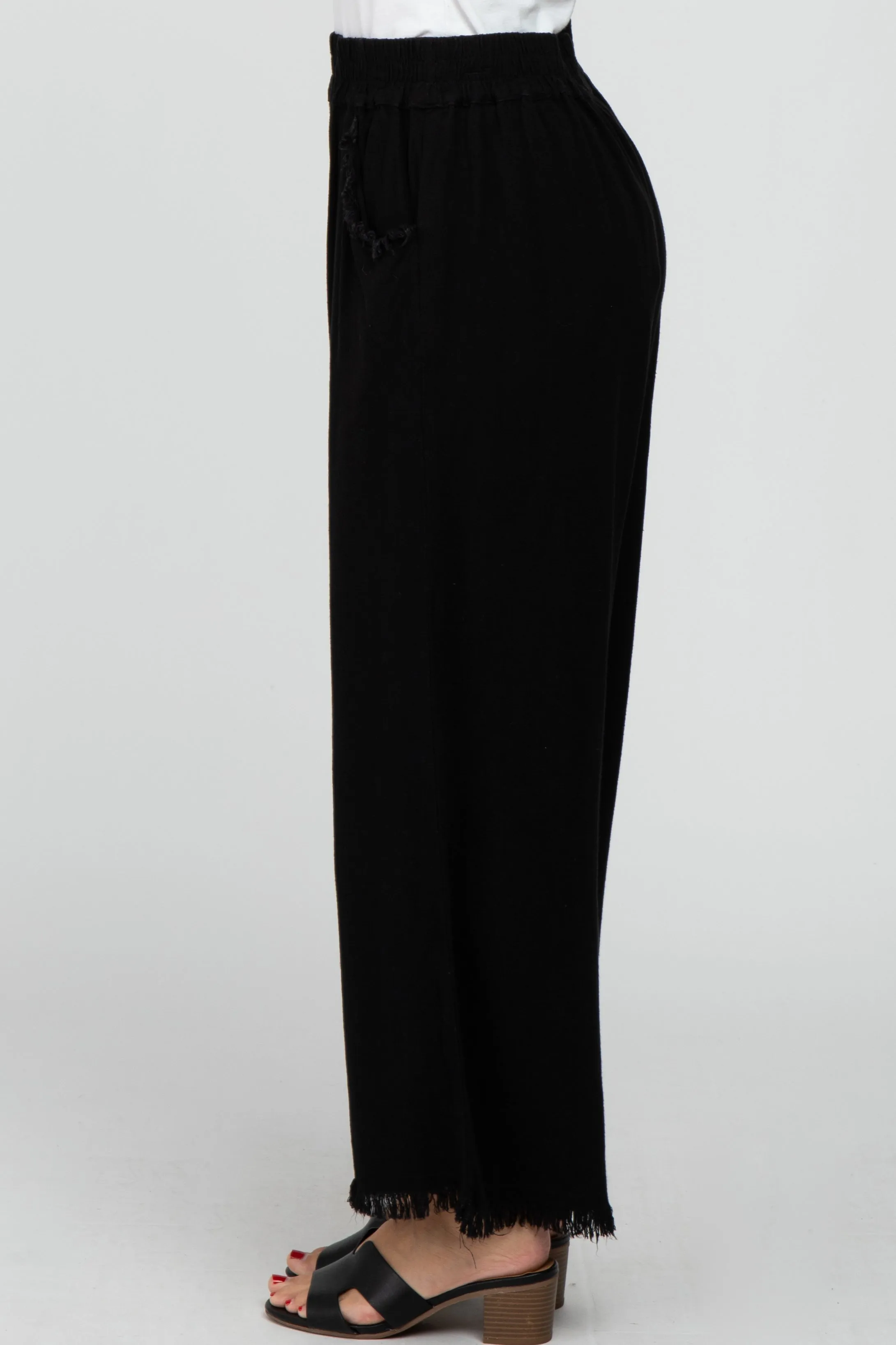 Black Linen Frayed Hem Crop Pants sold by Pinkblush product image thumbnail 3