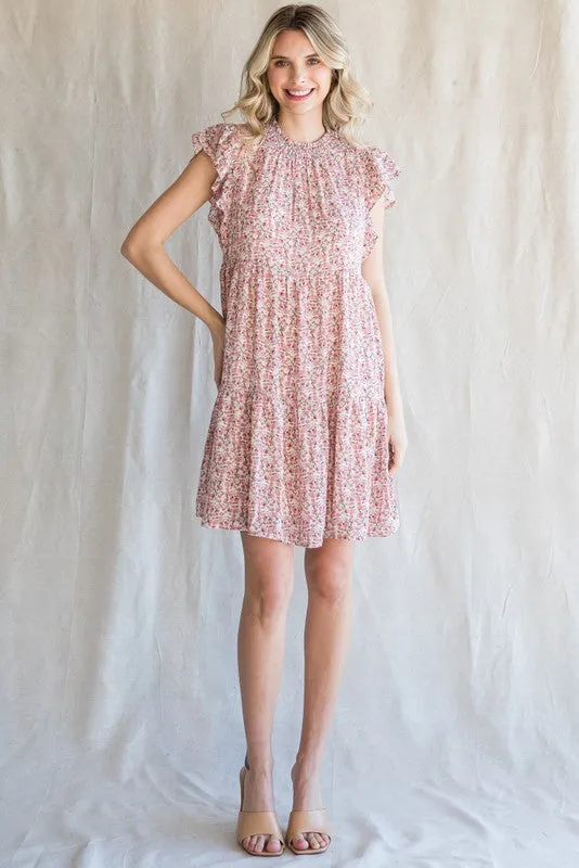 Pink Floral Chiffon Tiered Dress sold by Pinkblush product image thumbnail 4