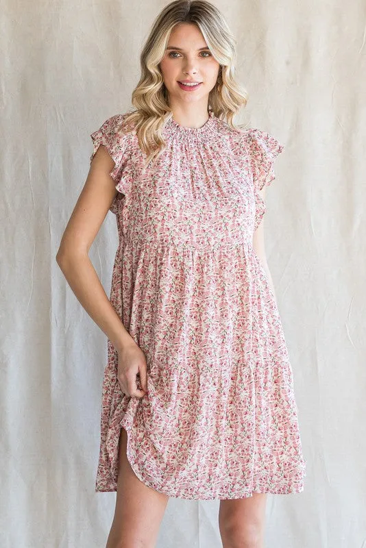 Pink Floral Chiffon Tiered Dress sold by Pinkblush