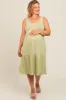 Light Olive Tiered Sleeveless Maternity Plus Midi Dress sold by Pinkblush