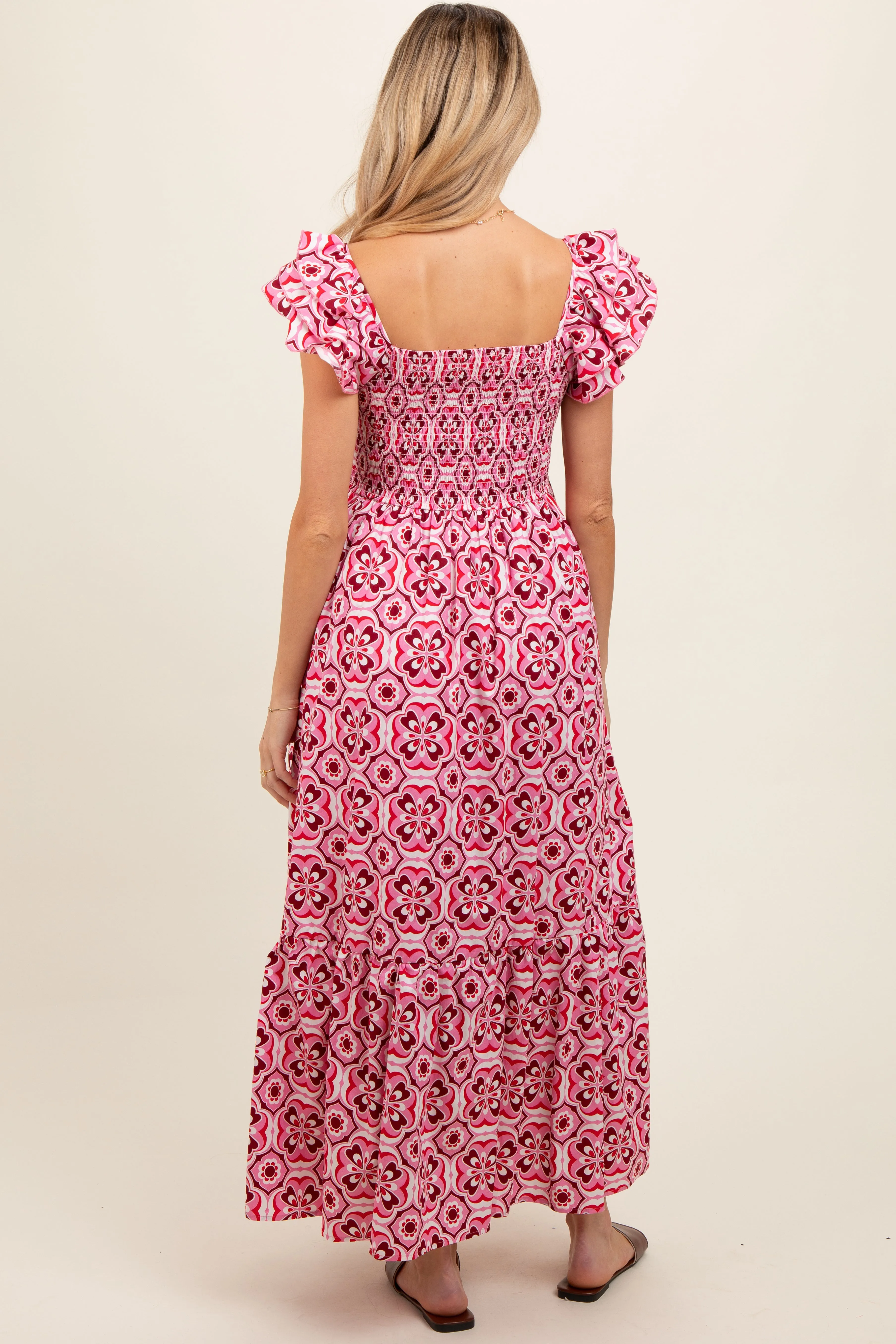 Magenta Floral Smocked Flutter Cap Sleeve Maternity Maxi Dress sold by Pinkblush product image thumbnail 3