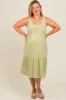 Light Olive Tiered Sleeveless Maternity Plus Midi Dress sold by Pinkblush