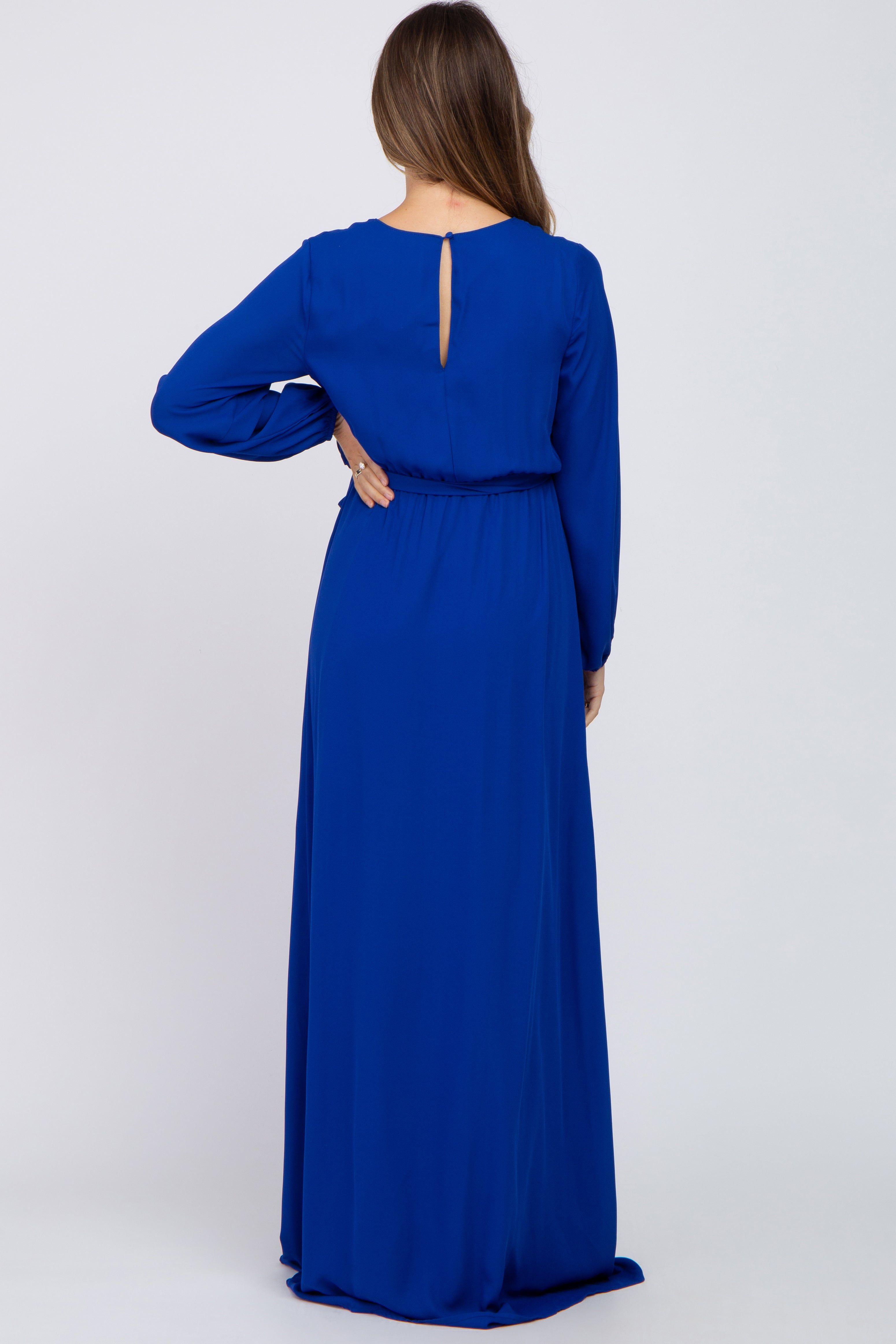 Royal Blue Wrap Front Chiffon Maternity Gown sold by Pinkblush product image thumbnail 3