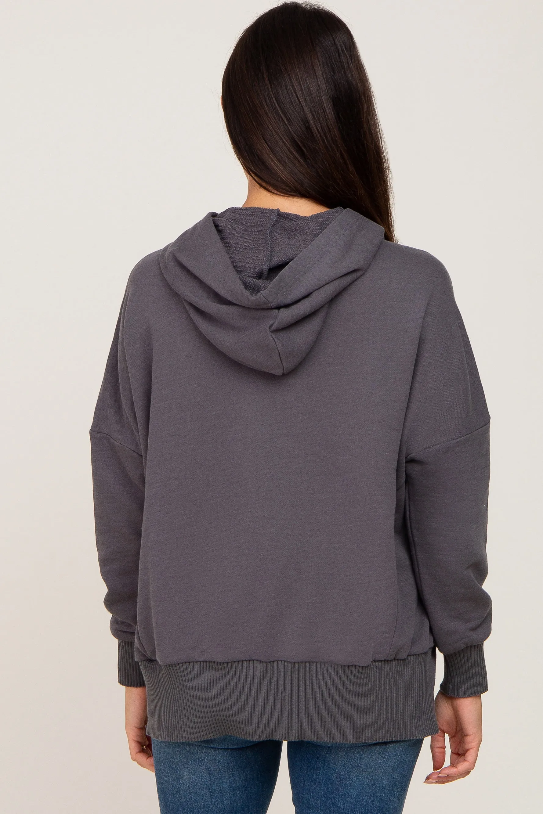 Charcoal Button Front Ribbed Trim Hooded Sweatshirt sold by Pinkblush product image thumbnail 3