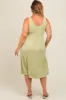 Light Olive Tiered Sleeveless Maternity Plus Midi Dress sold by Pinkblush