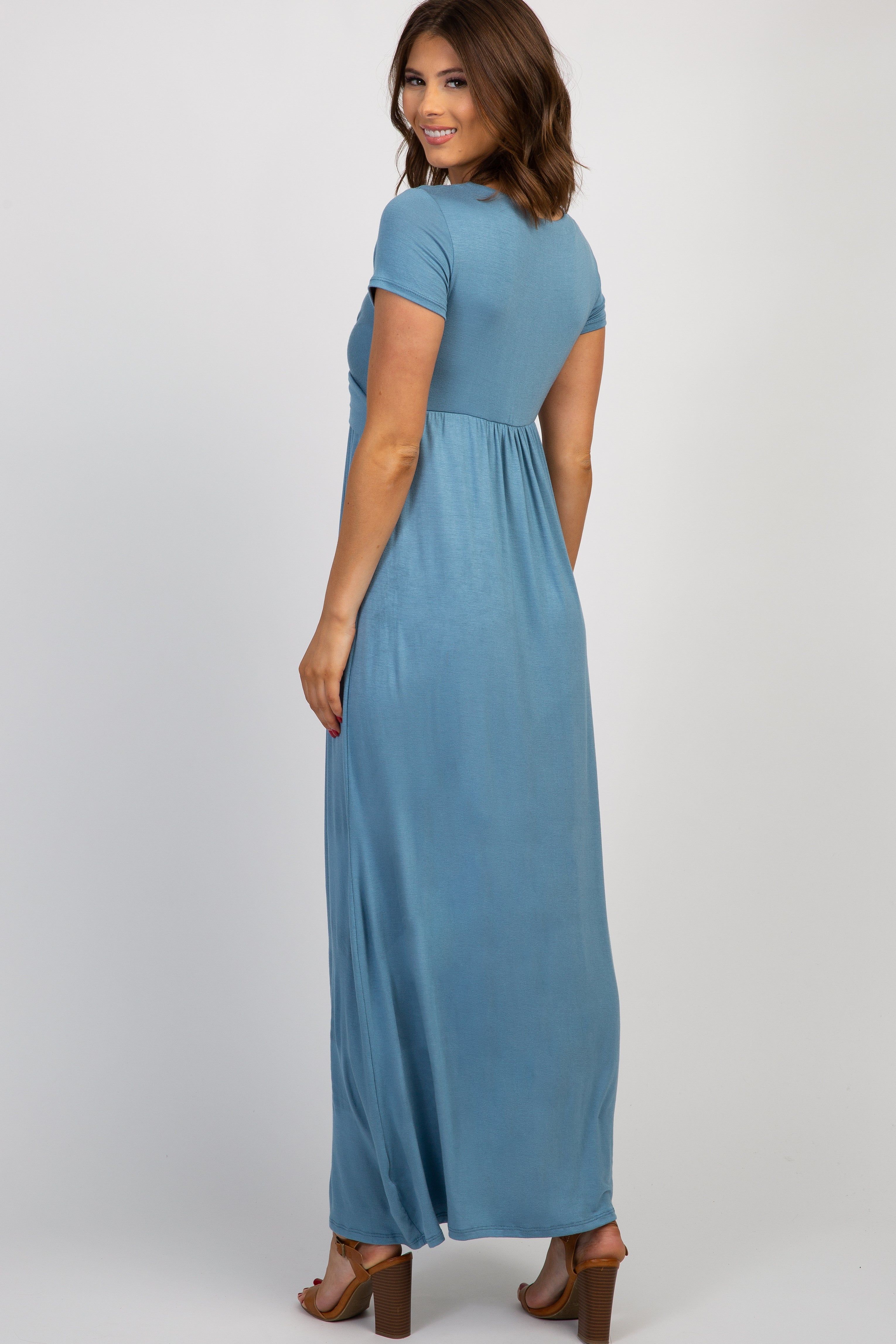 PinkBlush Petite Blue Draped Nursing Maxi Dress sold by Pinkblush product image thumbnail 3