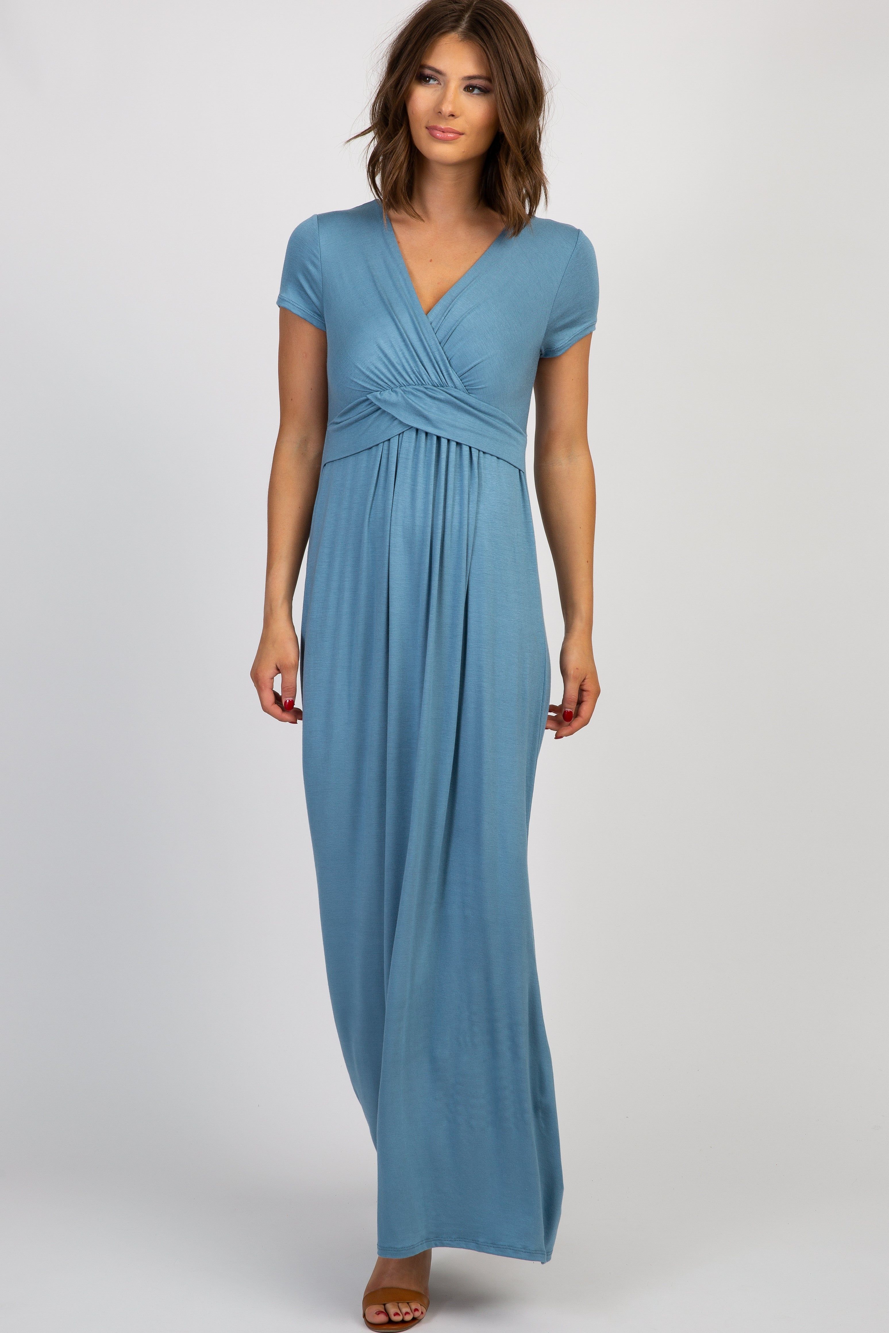 PinkBlush Petite Blue Draped Nursing Maxi Dress sold by Pinkblush