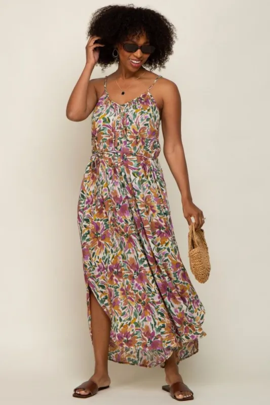 Violet Floral Sleeveless Jumpsuit sold by Pinkblush