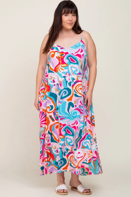 Multi-Color Sleeveless V-Neck Plus Maxi Dress sold by Pinkblush