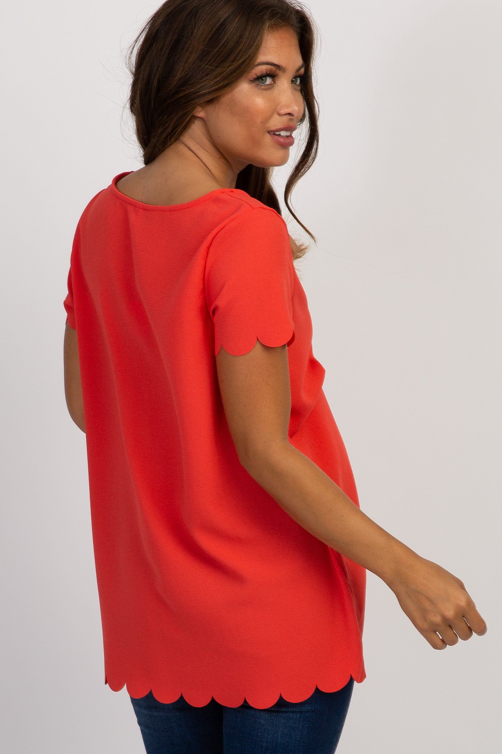 PinkBlush Coral Solid Scalloped Hem Maternity Top sold by Pinkblush product image thumbnail 3