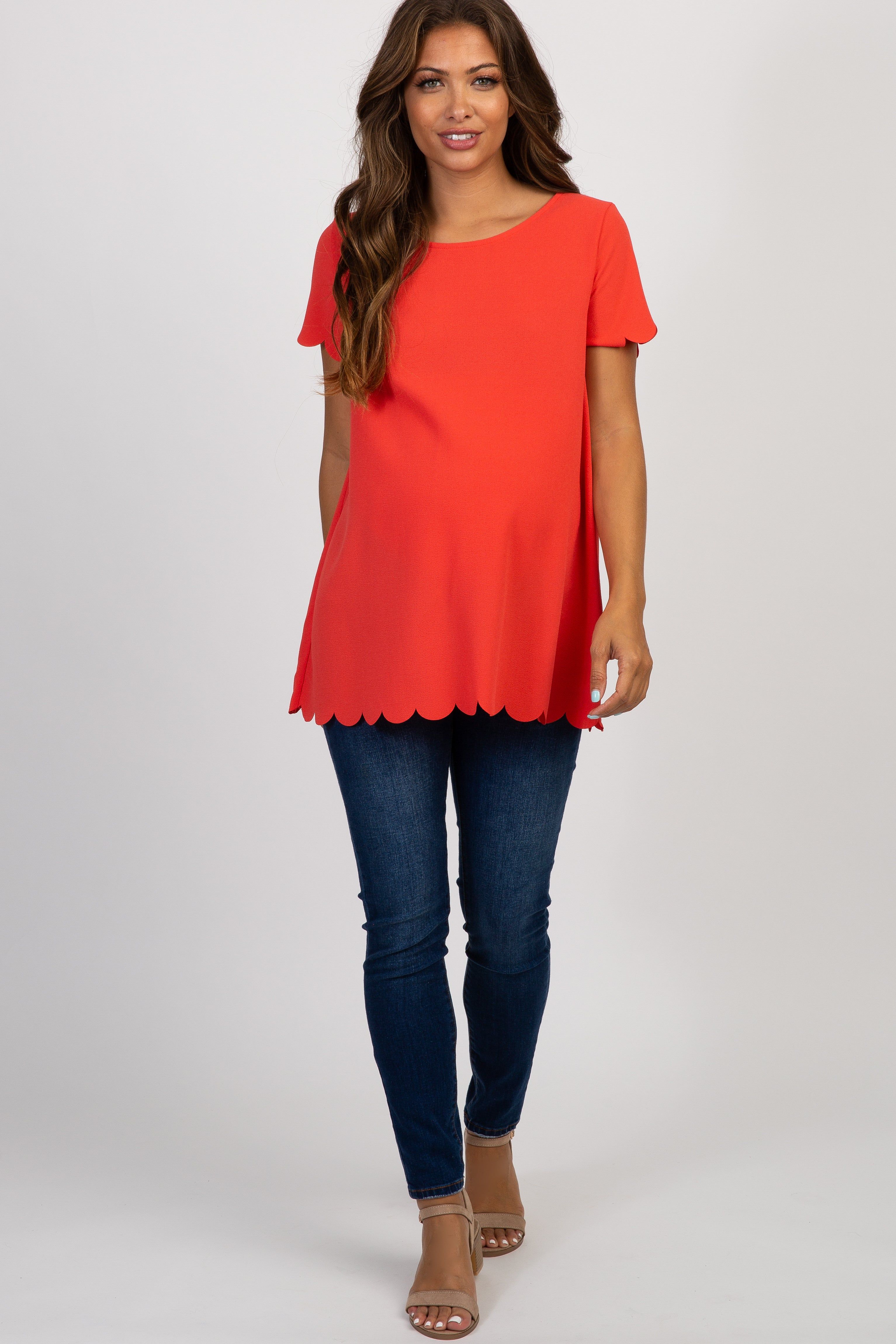 PinkBlush Coral Solid Scalloped Hem Maternity Top sold by Pinkblush product image thumbnail 4