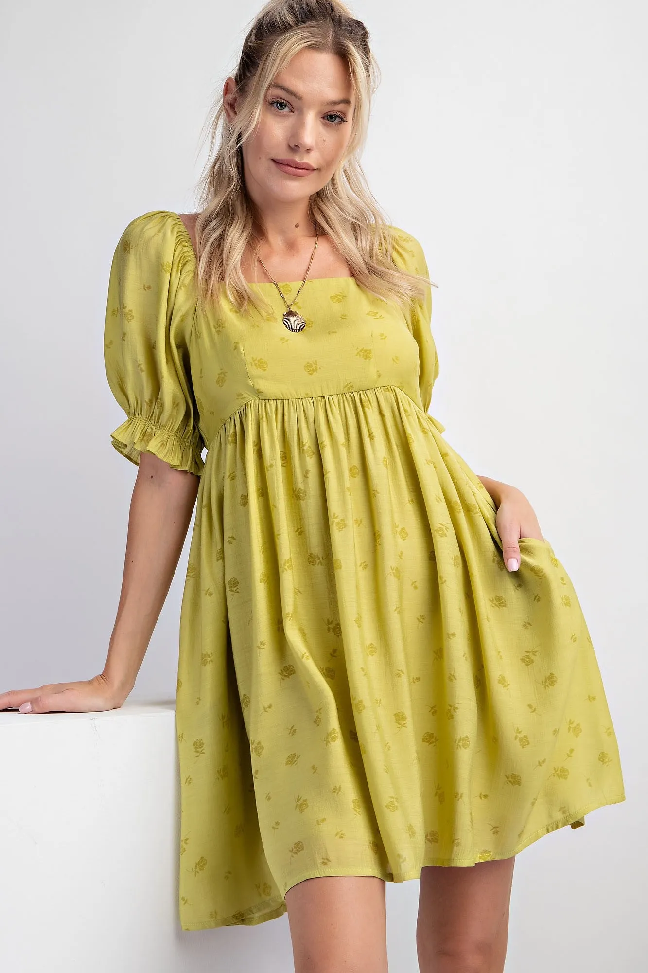 Lime Floral Puff Sleeve Dress sold by Pinkblush