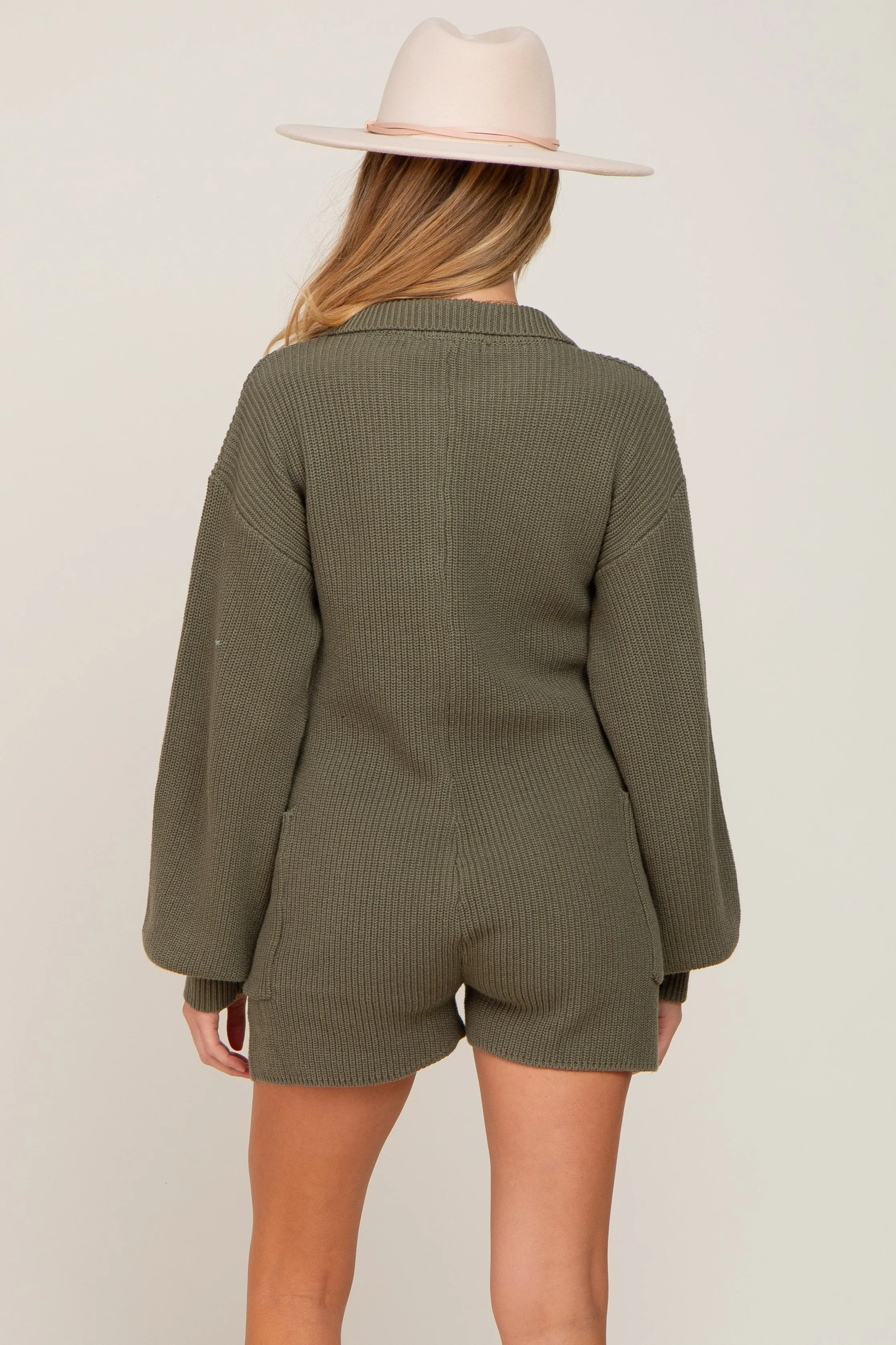 Olive Button Down Maternity Sweater Romper sold by Pinkblush product image thumbnail 3