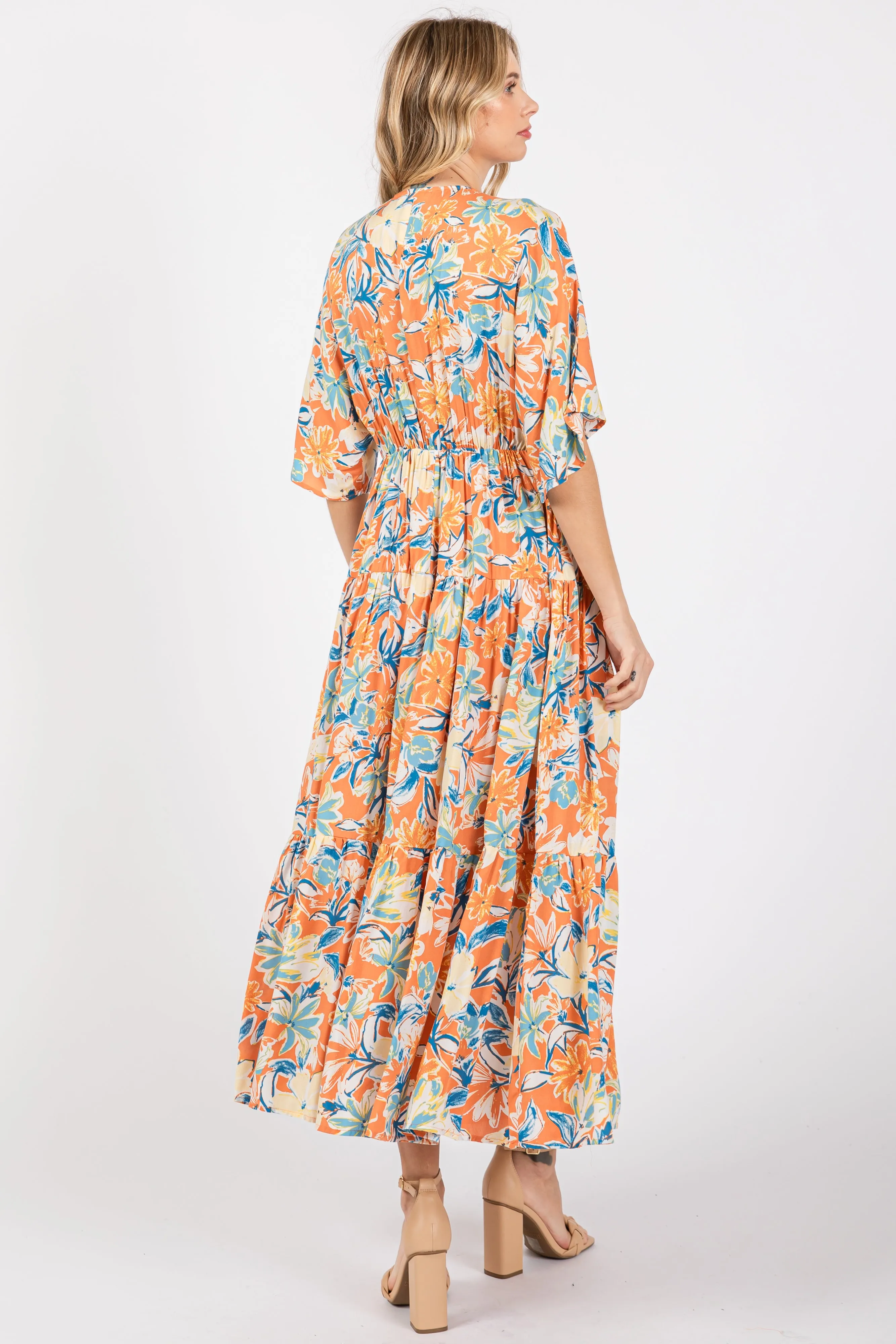 Peach Floral Dolman Sleeve Tiered Dress sold by Pinkblush product image thumbnail 3