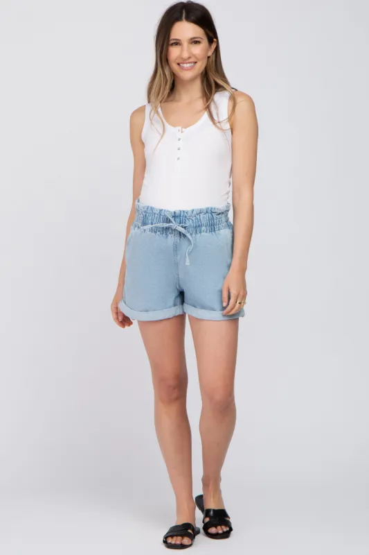 Light Denim Smocked Waist Maternity Shorts sold by Pinkblush