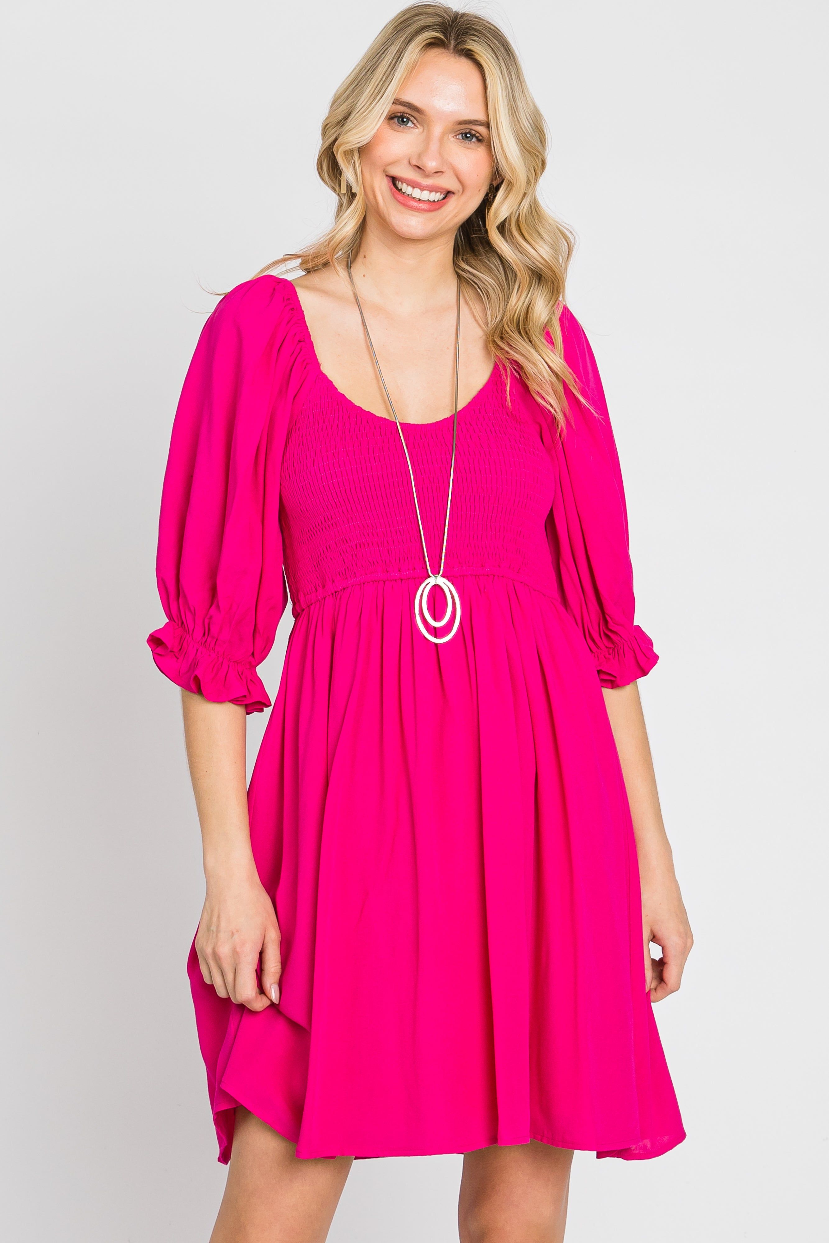 Fuchsia Smocked Puff Sleeve Maternity Dress sold by Pinkblush product image thumbnail 5