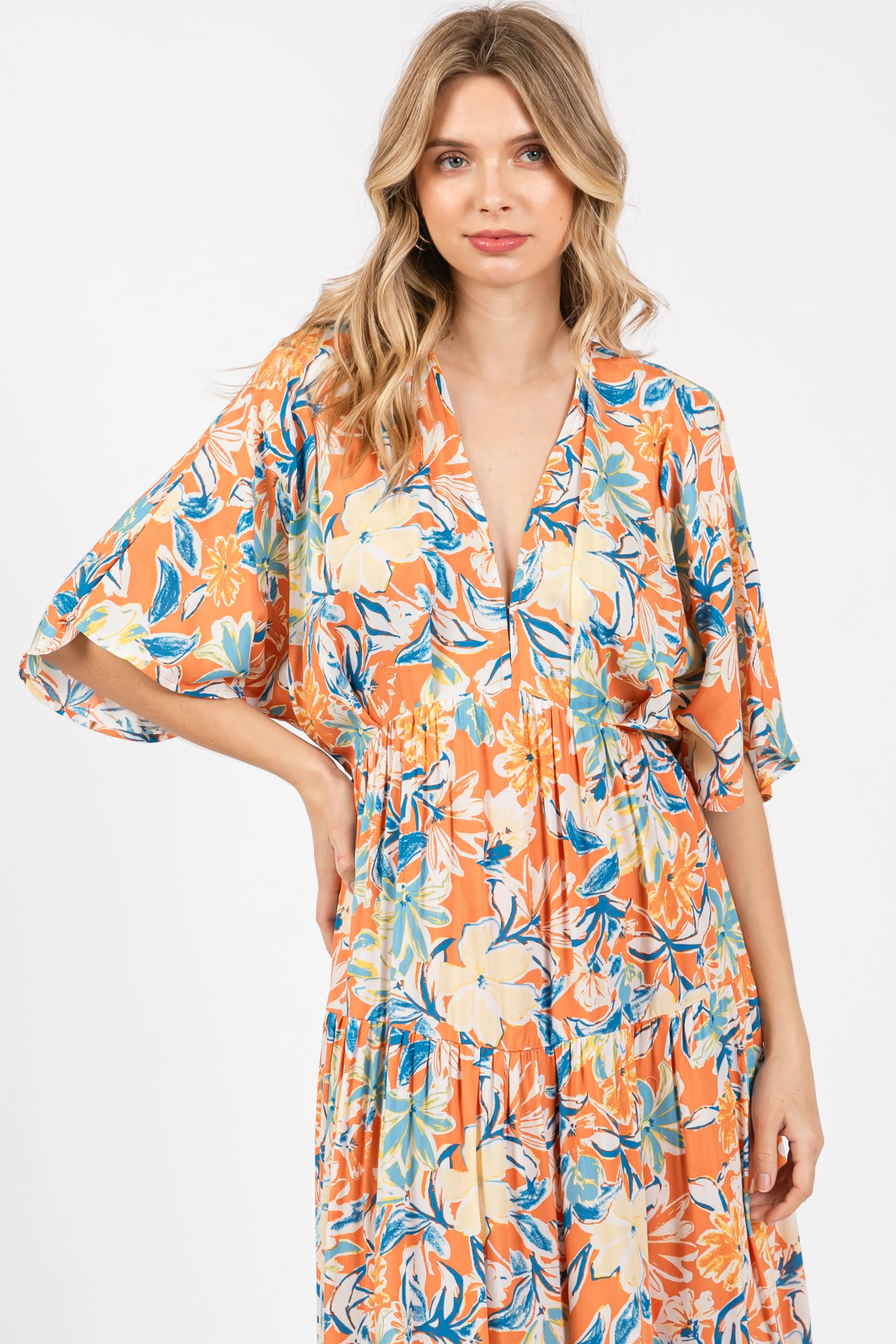 Peach Floral Dolman Sleeve Tiered Dress sold by Pinkblush product image thumbnail 4